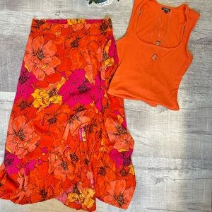 Floral Orange & Pink Maxi Skirt - Bold Summer Print & matching top